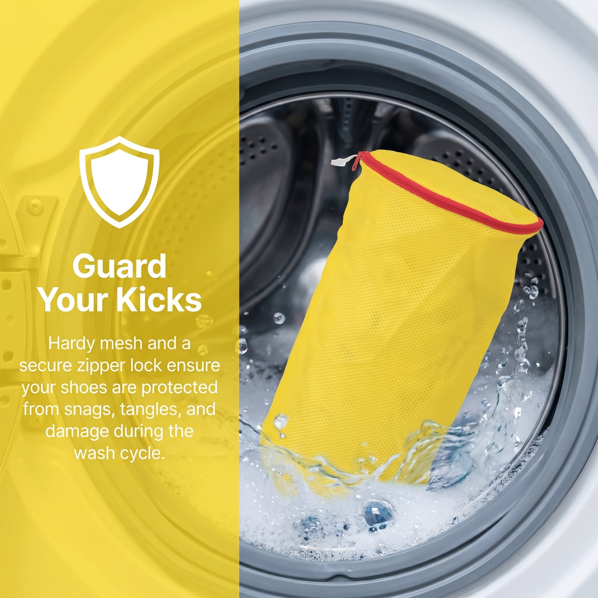 Unique Bargains 2 Pack Polyester  Zippered  Shoe Bag for Washing Machine Yellow 7.9"x15"