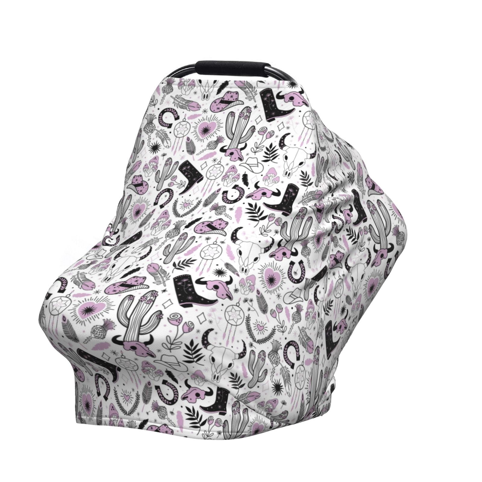 Fotbe Cowboy Pattern Car Seat Covers for Babies, Nursing Breastfeeding Cover Infant Carseat Canopy, Soft Stretchy Carrier Cover
