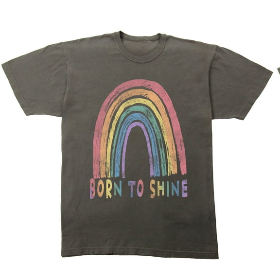 Born To Shine Rainbow Adult Pepper Black Crew Neck Short Sleeve T-shirt - Medium