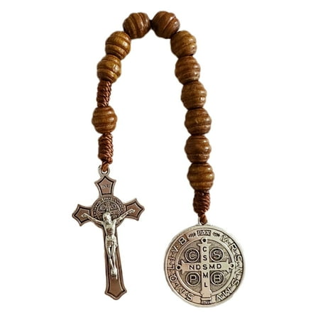 Saint Benedict Medal Prayer Brown, 9 Inch Pocket Rosary Beads, Medalla de san benitol and Crucifix