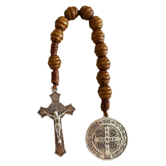 Saint Benedict Medal Prayer Brown, 9 Inch Pocket Rosary Beads, Medalla de san benitol and Crucifix