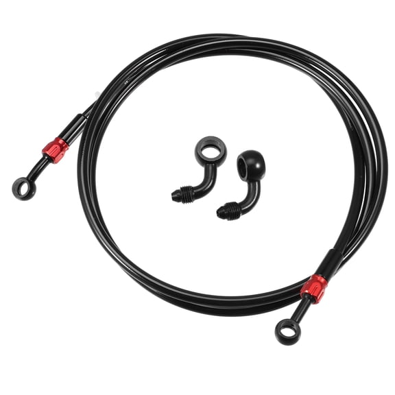 Unique Bargains Universal AN3 28 90 Degree M10 Brake Hose Motorcycle Braided Line Clutch Tube 170cm Black 1 Set