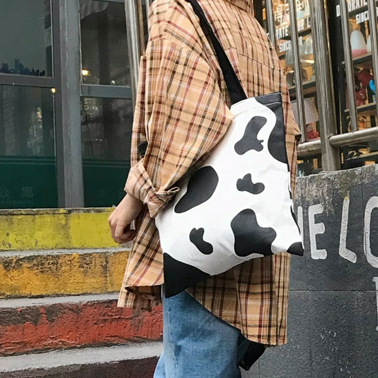 Cow print canvas bag sale