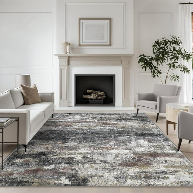 BEIMO Modern Abstract Area Rugs 5x7 for Living Room Bedroom, Machine Washable Rugs for Bedroom Soft Low-Pile Floor Carpet with Non Slip Backing for Dining Nursery Laundry Room, Dark Grey