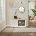 thumbnail image 4 of S-HOME Shoe Storage Bench with Detachable Cushion, 28.74 Inch Entryway Cabinet with 2 Door Design for Easy Access, Ancient White, 4 of 18