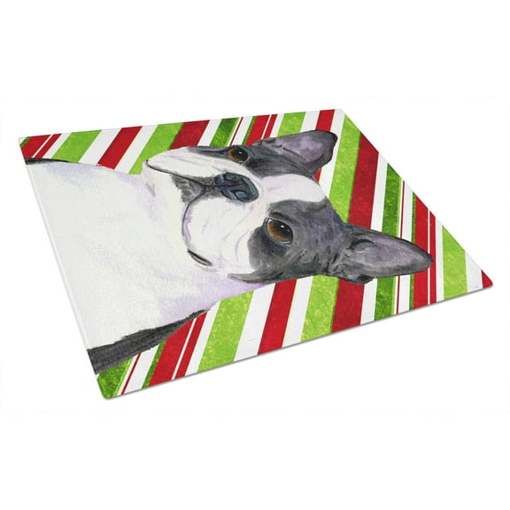 Carolines Treasures SS4585LCB Boston Terrier Candy Cane Holiday Christmas Glass Cutting Board Large, 12H x 16W,