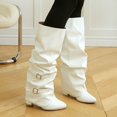 thumbnail image 2 of OKBOP Women's Knee High Boots Zip-Up Pointy Toe Slouch Buckle Strap Low Heel Boots for Fall Winter Boots Sizes 42, 2 of 5