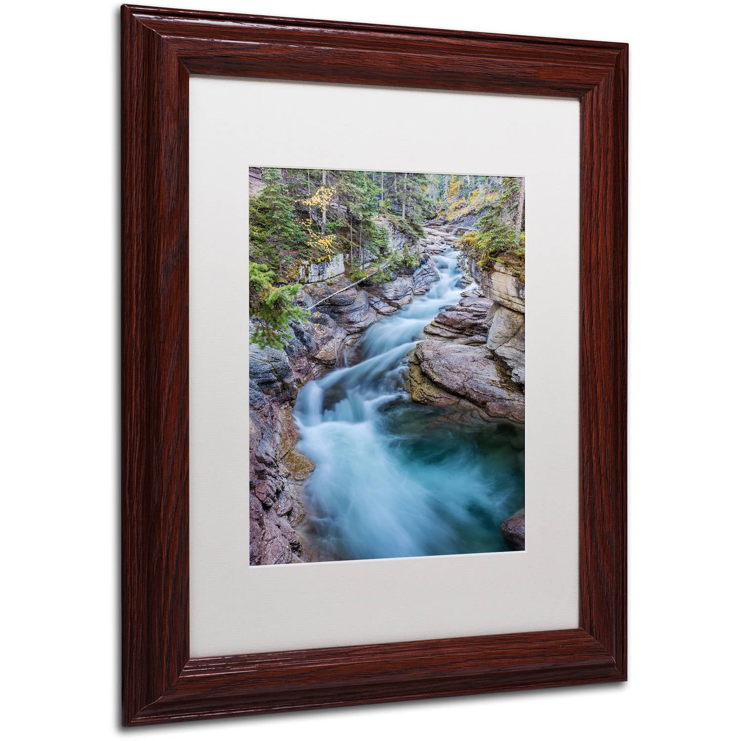 Trademark Fine Art 'Maligne River' Canvas Art by Pierre Leclerc, White Matte, Wood Frame