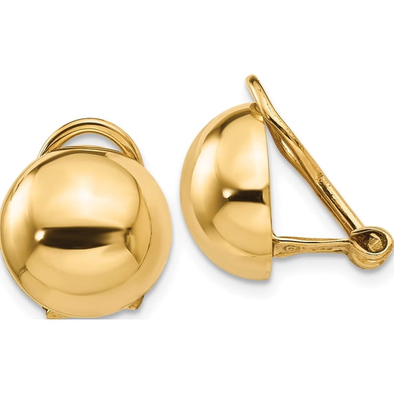 14K Yellow Gold Non-Pierced Half Ball Omega Back Earrings (12 X 12) Made In Puerto Rico h629