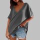 thumbnail image 2 of Chaqueta deportiva,Blusa tipo túnica de manga corta con cuello en V para mujer, de poliéster, holgada, de color liso, informal, para uso diario, sopatenor, 2 of 9