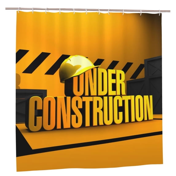 XMXY Under Construction Long Shower Curtains, Waterproof Weighted Thick Bathroom Curtain with 12 Plastic Hook, 72x72 Inch