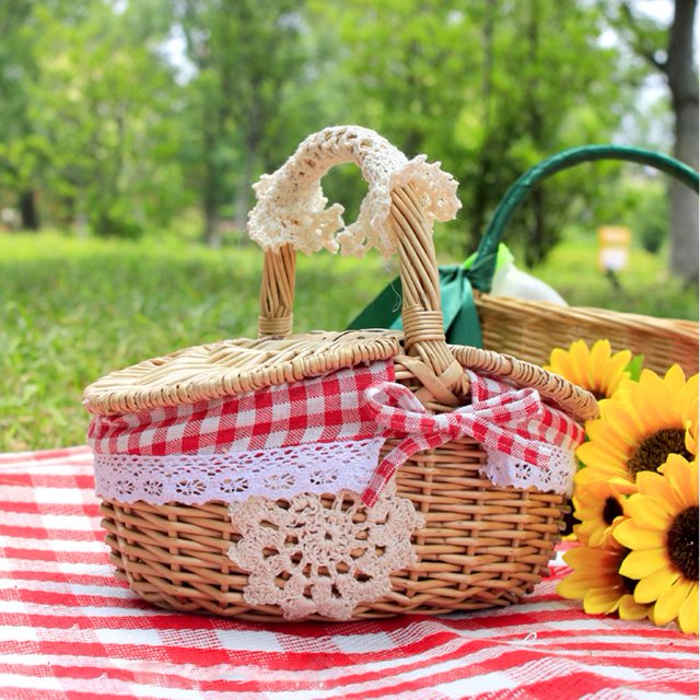 Cesto de almacenamiento de mimbre FLhrweasw para Picnic y Camping con tapa