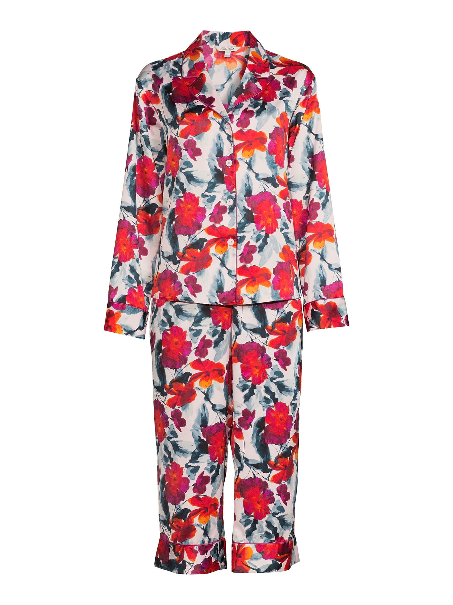 The Pioneer Woman Satin Notch Collar Top and Cropped Pants Pajama Set, Women’s, 2-Piece