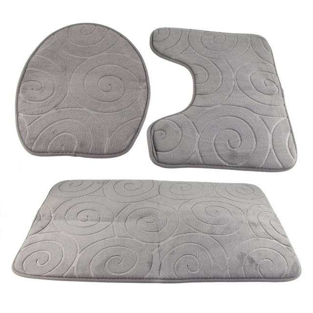 Juego de 3 alfombrillas de baño con relieve de piedra para tapa de inodoro, alfombrillas absorbentes para bañera, color gris