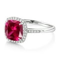 thumbnail image 6 of Gem Stone King 10K White Gold Red Created Ruby and White Diamond Women's Engagement Ring (2.75 Cttw, Cushion 8MM, Available in Size 5, 6, 7, 8, 9), 6 of 7