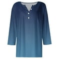 thumbnail image 4 of Womens 3/4 Sleeve Tops V Neck Button Up Trendy Casual Summer Fall Solid Color Tee Shirts Loose Fitting Slim Blouses Tunics Tops,Navy,2XL, 4 of 5