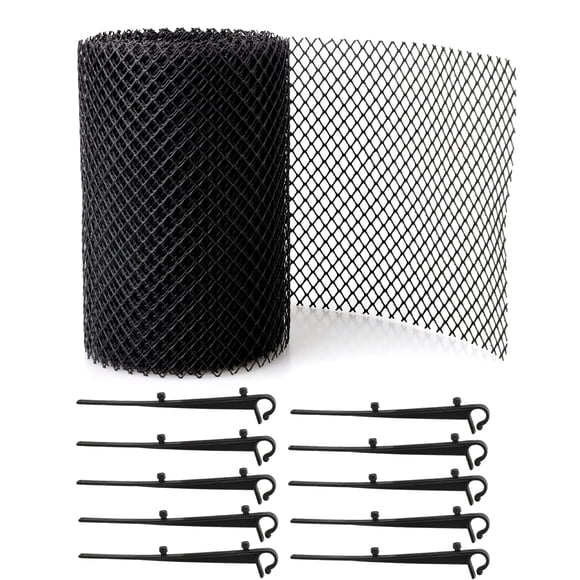 Jinsinto 15cm x 6M Mesh Gutter Guard Leaf Protection Mat Gutter Block Leaves Foam Debris Shield with Retaining Clips, Black
