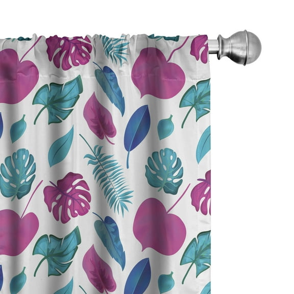 Ambesonne Exotic Curtains, Abstract Tropical Foliage, Pair of 28"x63", Sea Blue Magenta