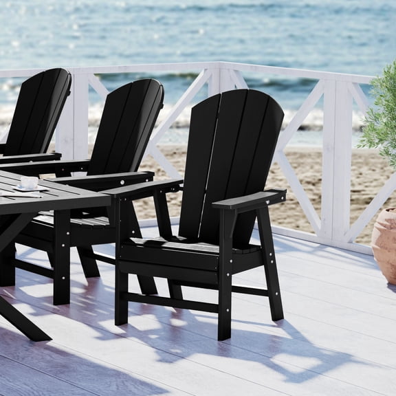 WestinTrends Malibu Adirondack Patio Dining Chairs, All-Weather Poly Lumber, Ergonomic Seat, 330-lb Capacity, Black
