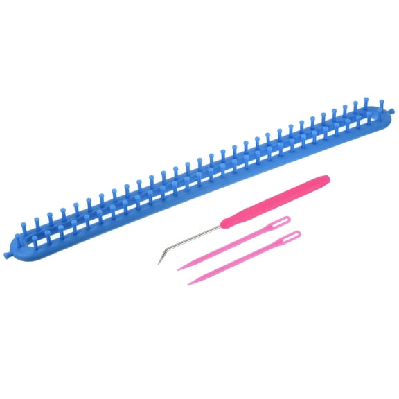 Uxcell 62 Hooks 58cm Knitting Machines Kit, Plastic Darning Weave Tool with Accessories, Blue