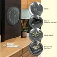 thumbnail image 6 of Infinity Instruments Stencil Plastic 14" Indoor Wall Clock with Arabic Numbers on Clocks Face, Silent Movement, Dark Grey, 6 of 7