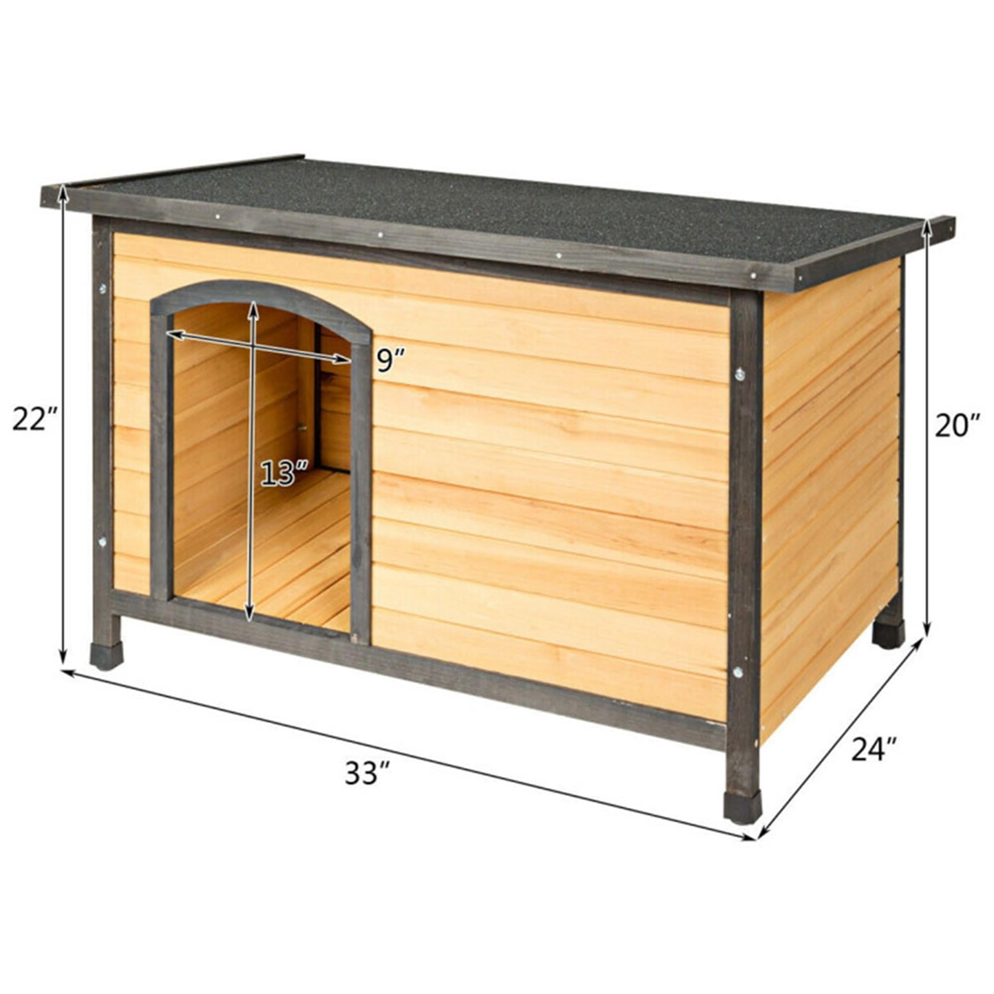 Kadyn 33" Wood Dog Houses for Small Dogs, Outdoor Weatherproof Pet Cat House with Hinged Roof, Beige