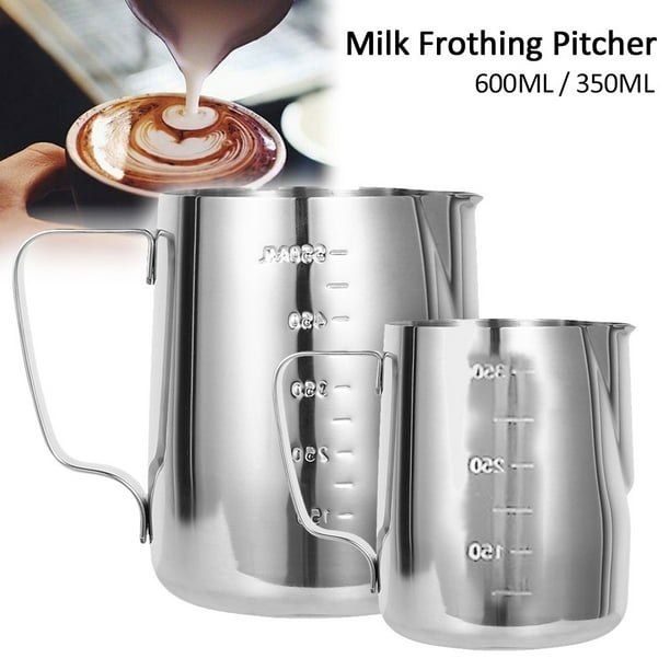 600/350ml Stainless Steel Milk Pitcher Frothing Jug Measuring Cup with Internal Markings
