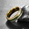 thumbnail image 3 of Men’s 8mm Gold Plating Meteorite and Green Gravel Inlaid Tungsten Steel Ring, 3 of 5