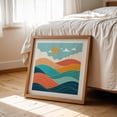 thumbnail image 6 of Serene Abstract Waves - Illustration Abstract Waves Geometric Minimalist Modern Art Sunset Pastel Oak Framed Wall Art Print 16 x 16 inches, 6 of 8
