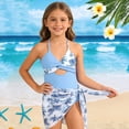 thumbnail image 2 of Girls One Piece Swimsuit - Tropical Twist Cross Back Bathing Suit with Attached Cover Up Skirt for Kids Youth Ages 7-16 Summer Beach Wear(Sky Blue/8), 2 of 6