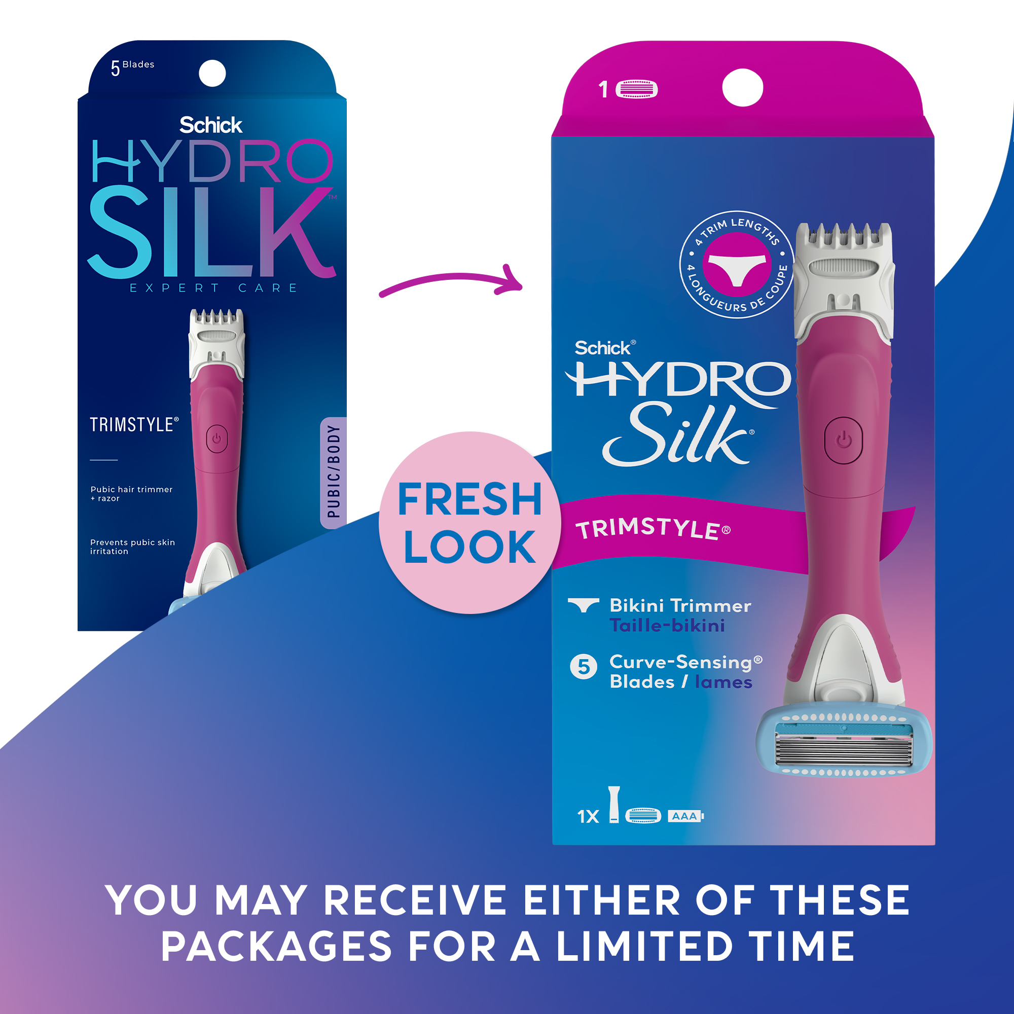 Schick Hydro Silk TrimStyle Waterproof Bikini Trimmer for Women, Includes 1 5-Blade Razor Handle & 1 Razor Blade Refill