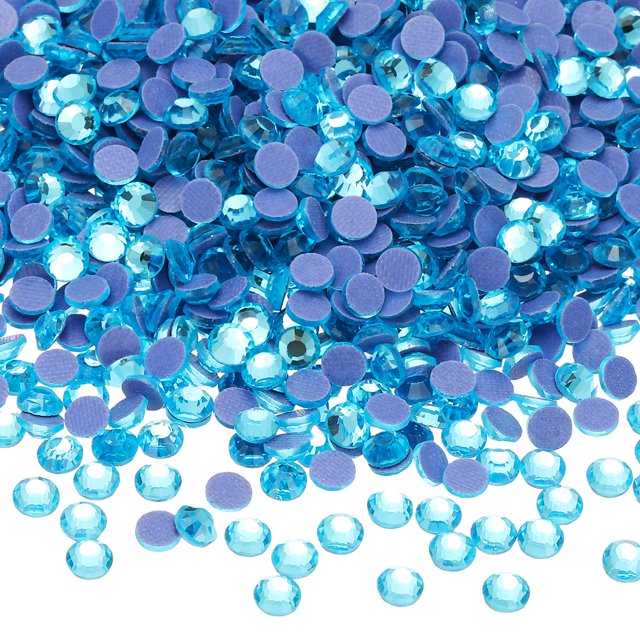 Uxcell 1440 Piezas de Rhinestone Hotfix Flatback de 4 mm, Gemas Redondas de Resina para Manualidades, Ropa, Decoración DIY, Arte de Uñas, (SS16, Azul Claro)