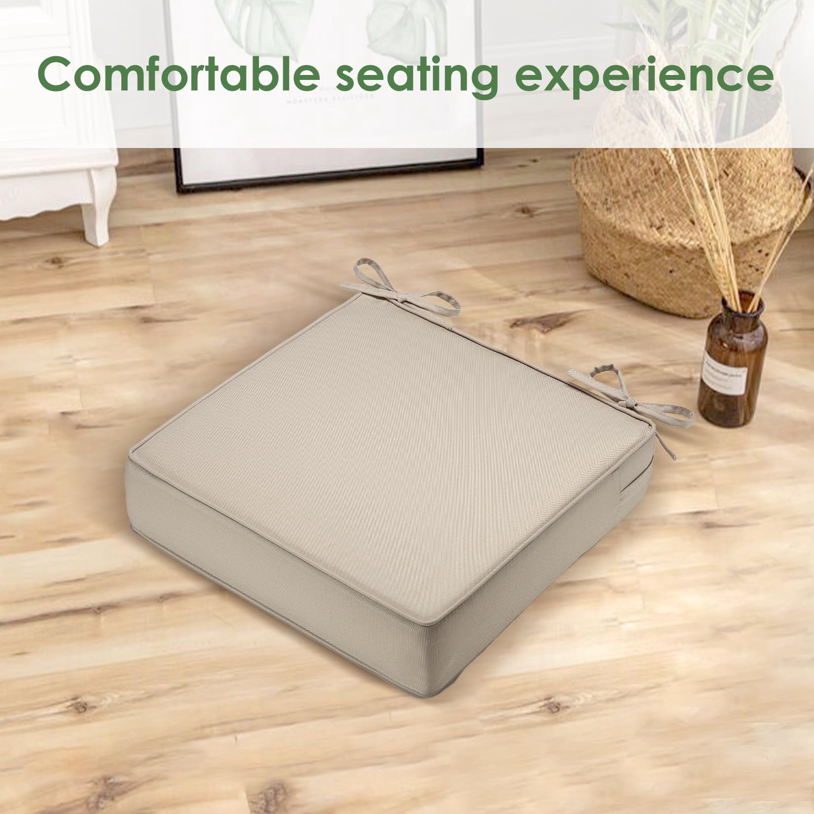Patio Chair Cushions for Outdoor Furniture 22x22x4 Inch Set of 2, Waterproof Outdoor Seat Cushions, Garden Sofa Couch Thicked Chair Cushions with Ties