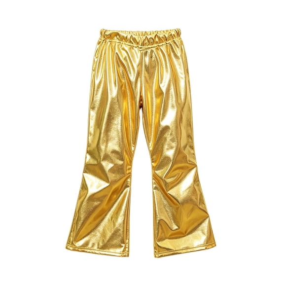 Riecok Girls Metallic Pants Elastic Waist Flared Leg Dance Pant Sequin Sparkly Pull on Bottoms Performance Trousers 2-3T