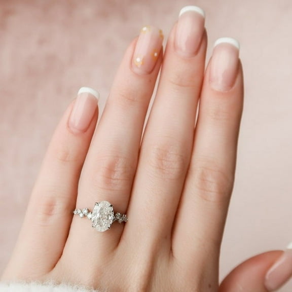 SOLITAIRE JEWELS 3.50CT Oval Cut Cluster Style Pave Moissanite Engagement Ring for Women Solid 10k Yellow Gold