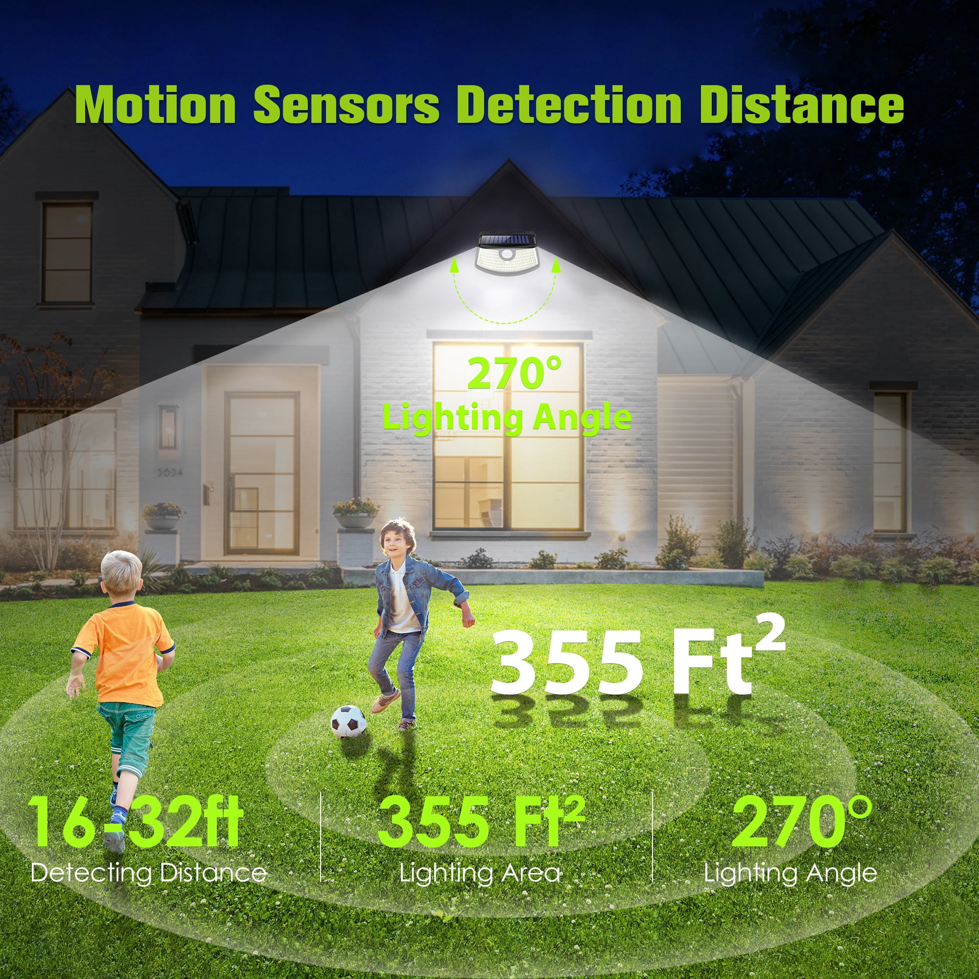 Tolsprint Solar Powered Outdoor Lights,IP65 Waterproof motion sensor light with 120 LEDs,270° Wide Angle,Outdoor Lights for Front Door,Yard, Garage,Fence(6 Packs)