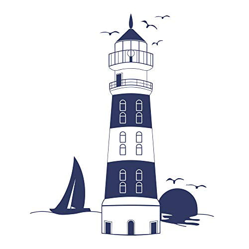 Decalmile Blue Lighthouse Wall Stickers Sunset Seagull Sailboat Decals Murals L And Stick Removable Vinyl Art For Living Room Bedroom Com - Lighthouse Wall Sticker Art