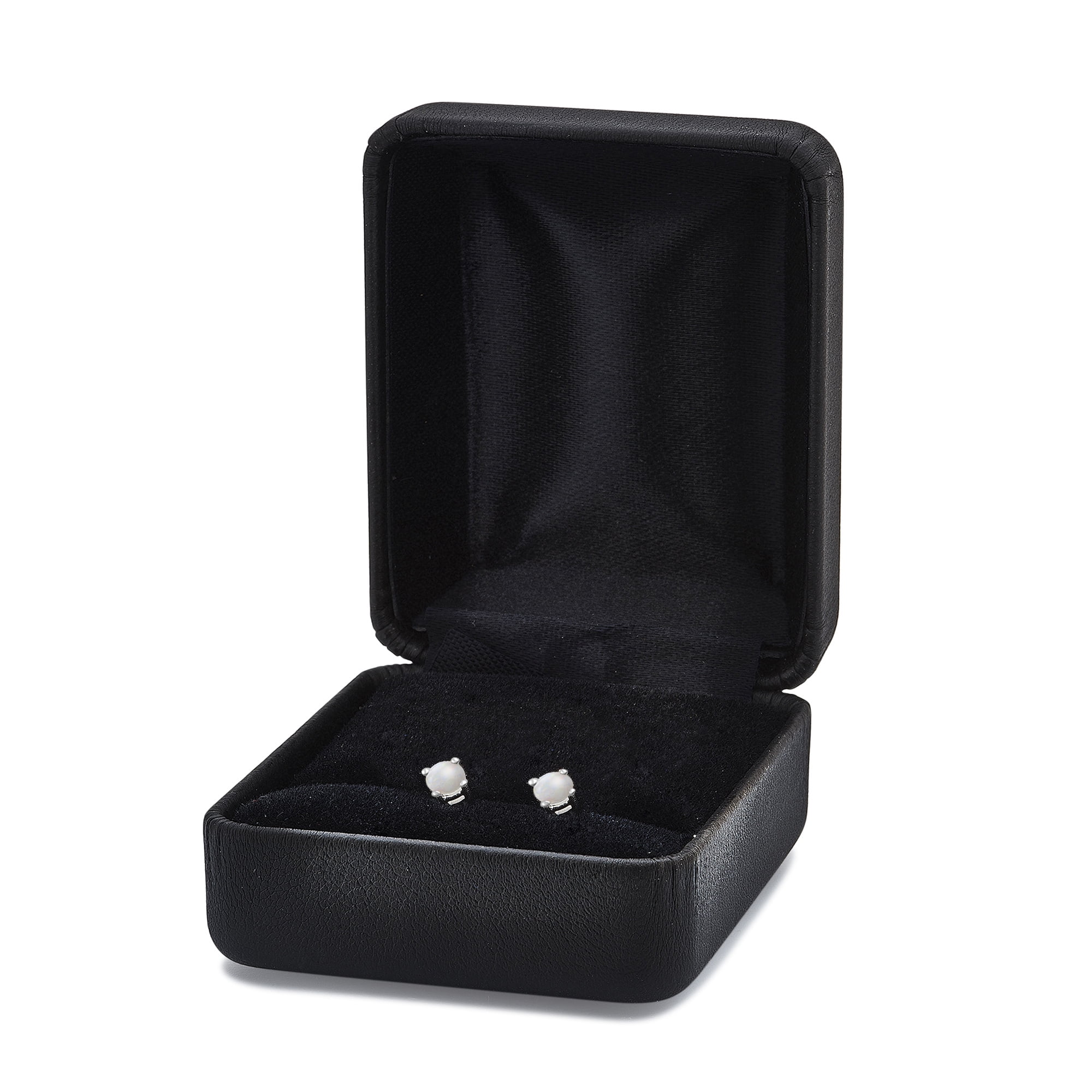 Arista Created Round Cut Opal Women's Four Prong Stud Earrings in Sterling Silver