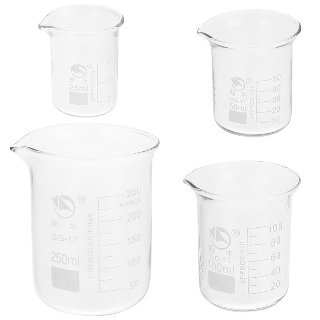 4pcs Glass Measuring Beaker Laboratory Glass Beakers Glass Graduated Beakers