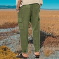 thumbnail image 7 of SOOMLON Men's Pants Drawstring Festival Pants Cotton Linen Elastic Waist Daily Pants Sports Trousers Army Green XXXL, 7 of 7
