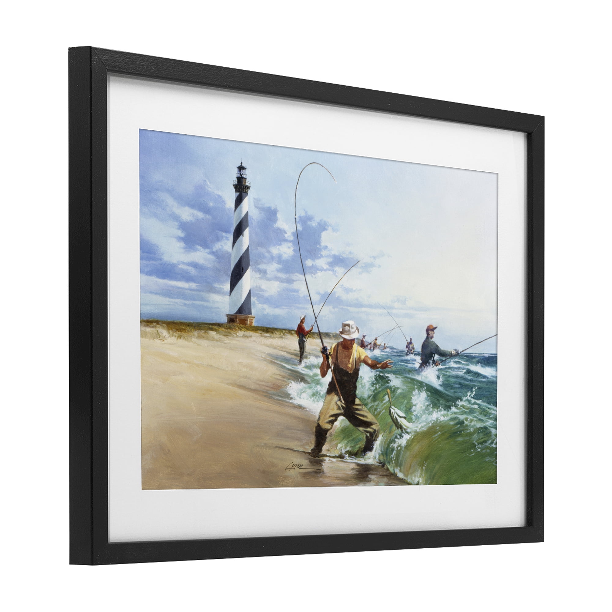 Cape Hatteras Fishermen Black Framed Print Under Glass, design by Wind River Studios