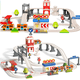 thumbnail image 1 of HYPERLIVING Juego de Tren Eléctrico de Ferrocarril Urbano para Niños, Juego de Tren con Batería de 55 Pzas, Juguetes de Tren Magnéticos con Accesorios de Música y Vías de Tren, Regalos de Cumpleaños, 1 of 7