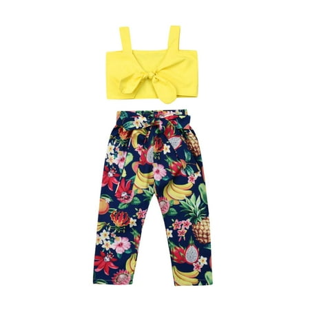 

Suanret Toddler Baby Girls Summer Clothes Vest Crop Tops Floral Long Pants Outfits Set Yellow 2-3 Years