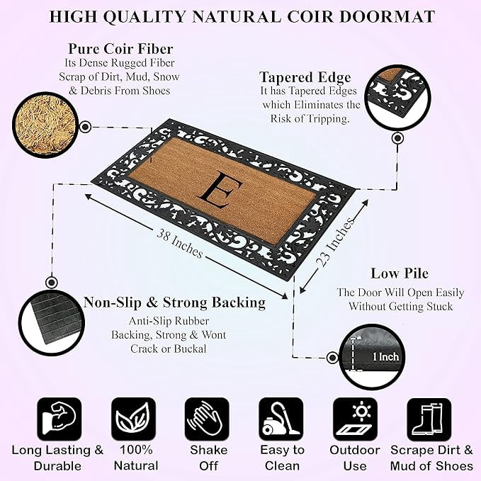 A1 Home Collections Rubber Coir Doormat Outdoor Entrance Floor Entryway Mat, Beige/Black, 23"x 38"