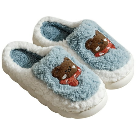 

Unisex Couples Slippers Cute Cartoon Slippers Warm Fluffy Slippers Non-Slip Home Cotton Shoes for Winter Indoor and Outdoor Blue 44/45