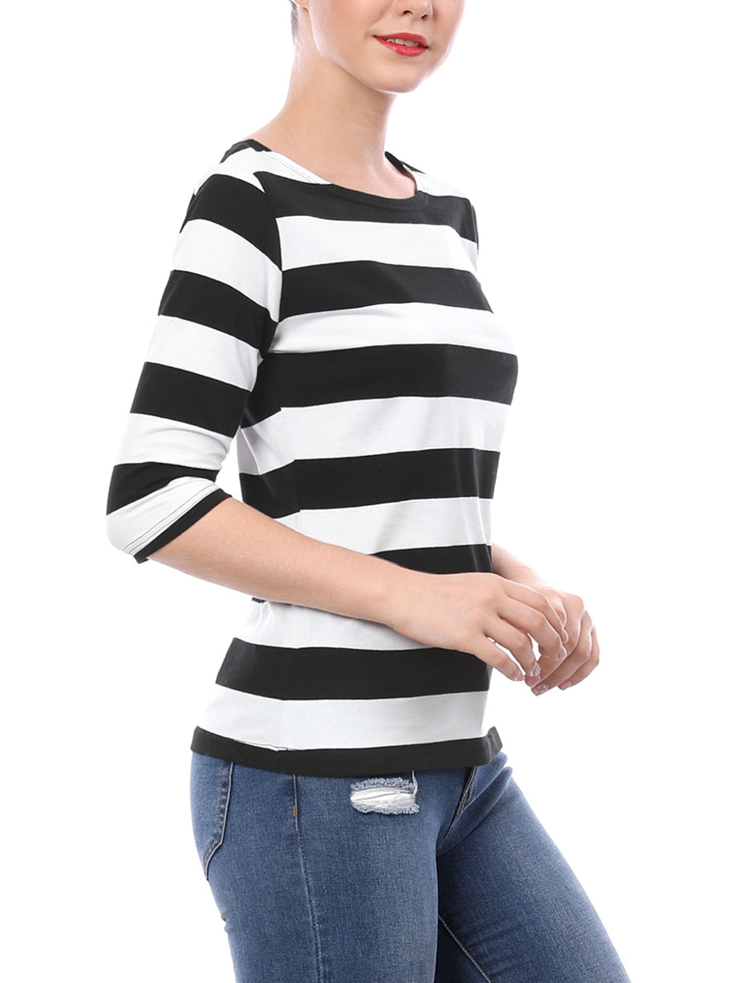 DARING DIVA Women's Halloween Costume Boat Neck Top T-Shirts S Black White