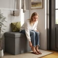 thumbnail image 3 of Skandiquip 30" Large Storage Ottoman with French Linen Lid and Sides, Comfy Footstool for Living Room, Bedroom, No Assembly, 660 Lb Capacity, Light Grey, 3 of 7
