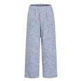thumbnail image 6 of Linen Pants Women Elastic Waist Straight Leg Petite Beach Striped Pant Summer Casual Lounge Trousers Blue 2XL, 6 of 6