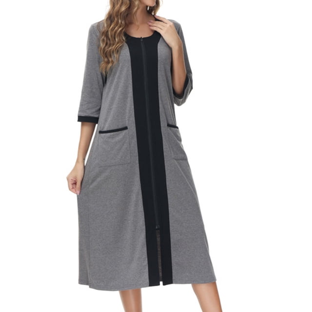 Batas de invierno para mujer, camisón cálido y camisón de invierno con cremallera y bolsillos, pijama holgado para mujer.