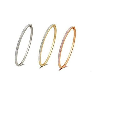 Accent Three Roses - Elegant 0.02 Cttw Diamond Accent 3 Piece Bangle set In 14K White, Yellow & Rose Gold Plated